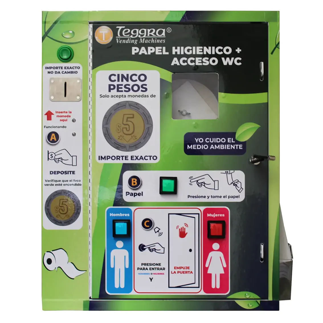 Máquina expendedora de papel y control de 2 puertas combo