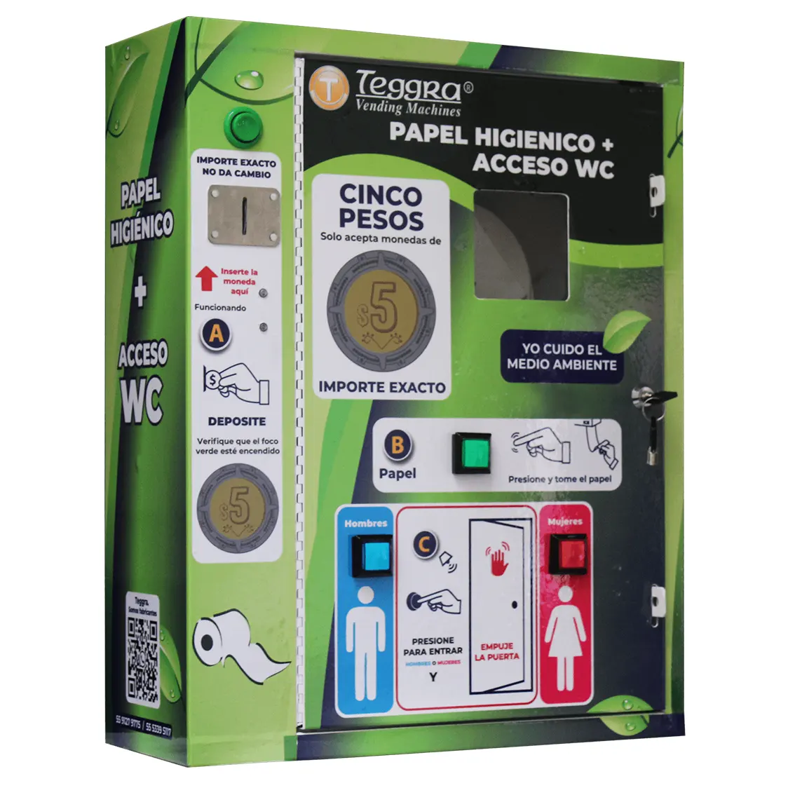 Máquina expendedora de papel y control de 2 puertas combo