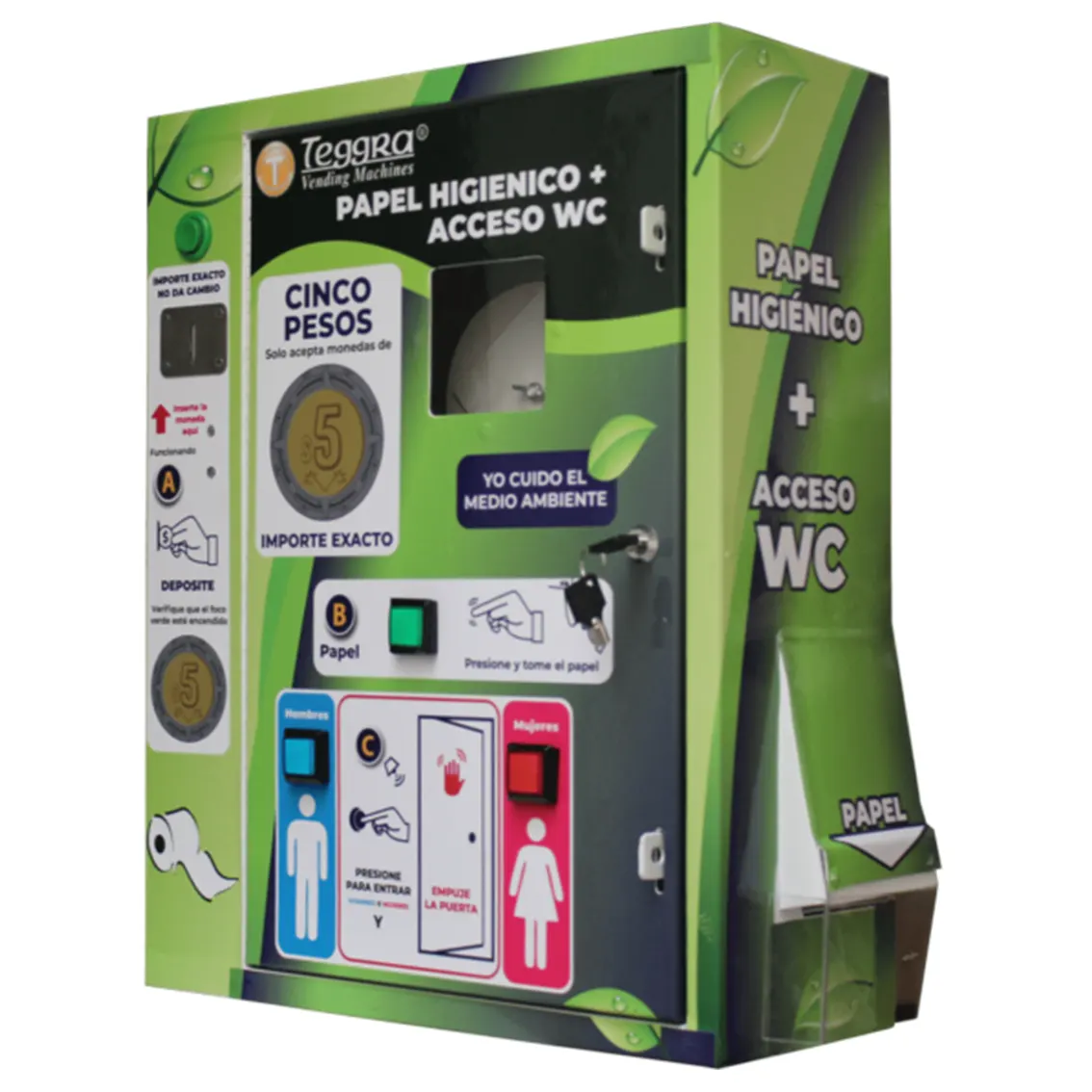 Máquina expendedora de papel y control de 2 puertas combo